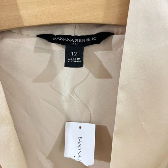 Banana Republic Beige Champagne Satin Midi Sleeveless Cocktail Party Dress Sz 12 - Picture 3 of 15